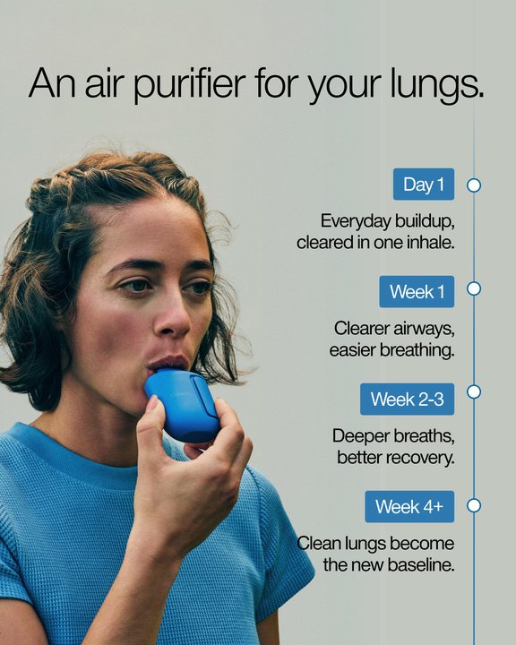 Climatic ad: woman using the inhaler, An air purifier for your lungs