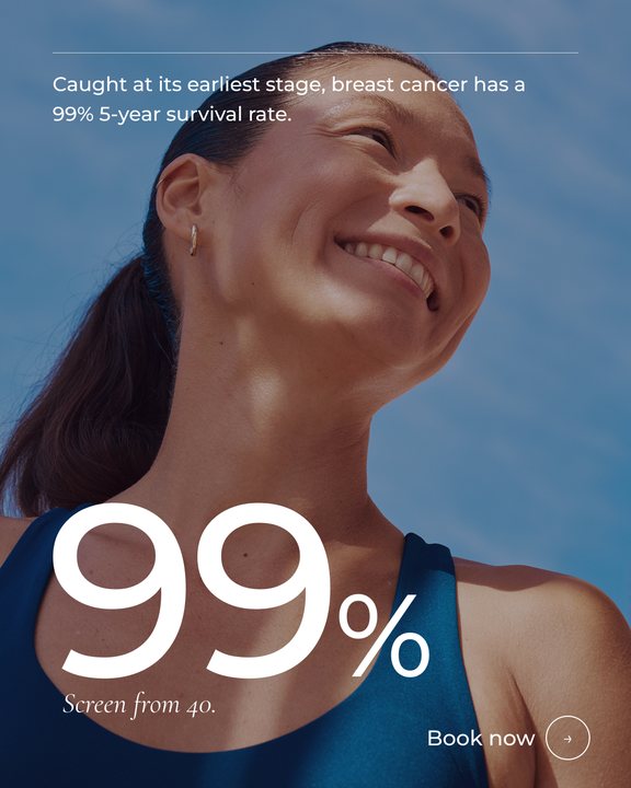 Solis Mammography ad: 99% 5-year survival rate when caught early, screen from 40